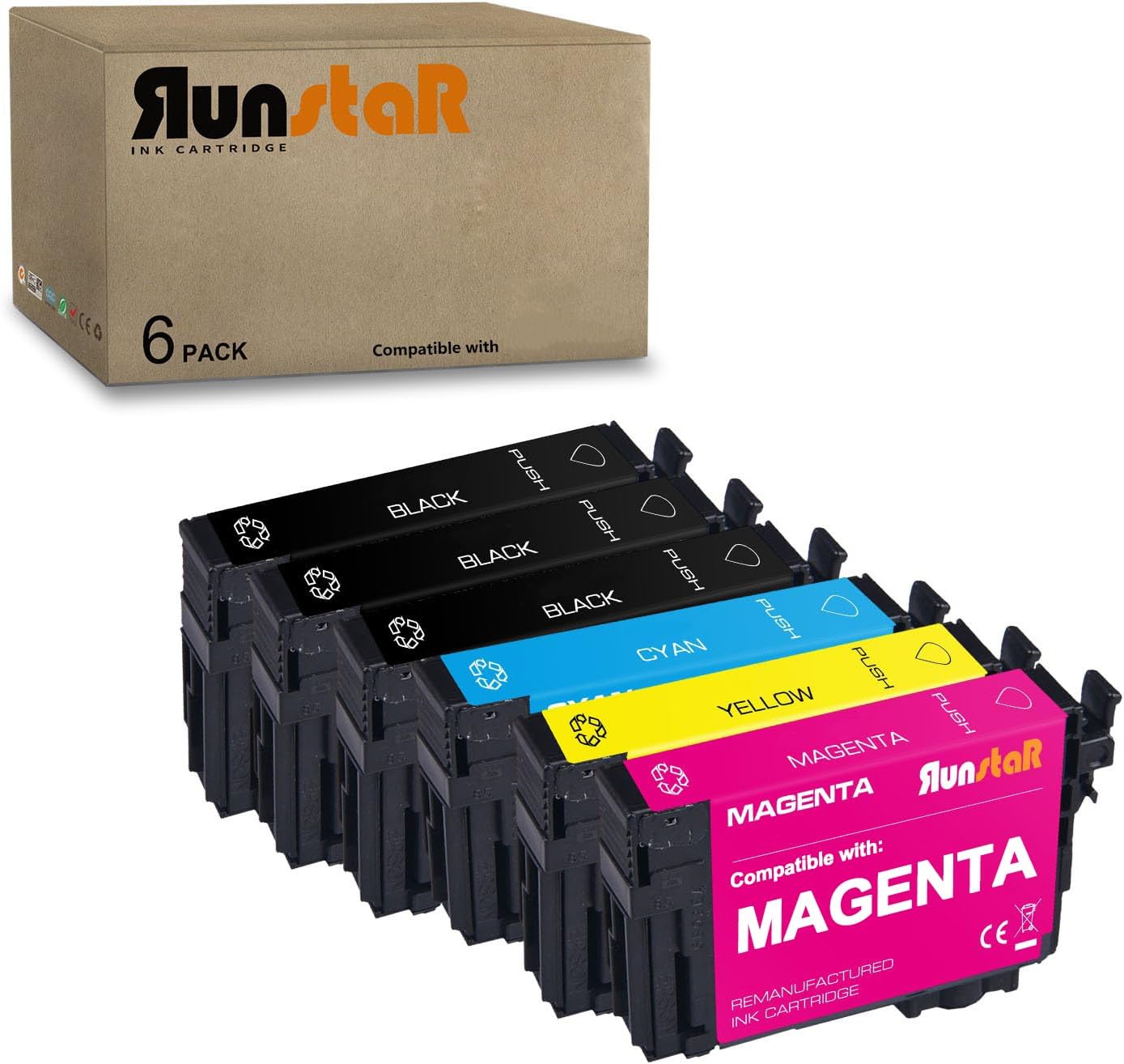 Run Star Remanufactured for 124 Ink Cartridge Replacement for Epson 124 T124 Work for NX125 Stylus NX127 NX130 Stylus NX230 NX330 Stylus NX420 NX430 Workforce 320 323 325 435 Printer(3BK/C/M/Y,6 Pack)