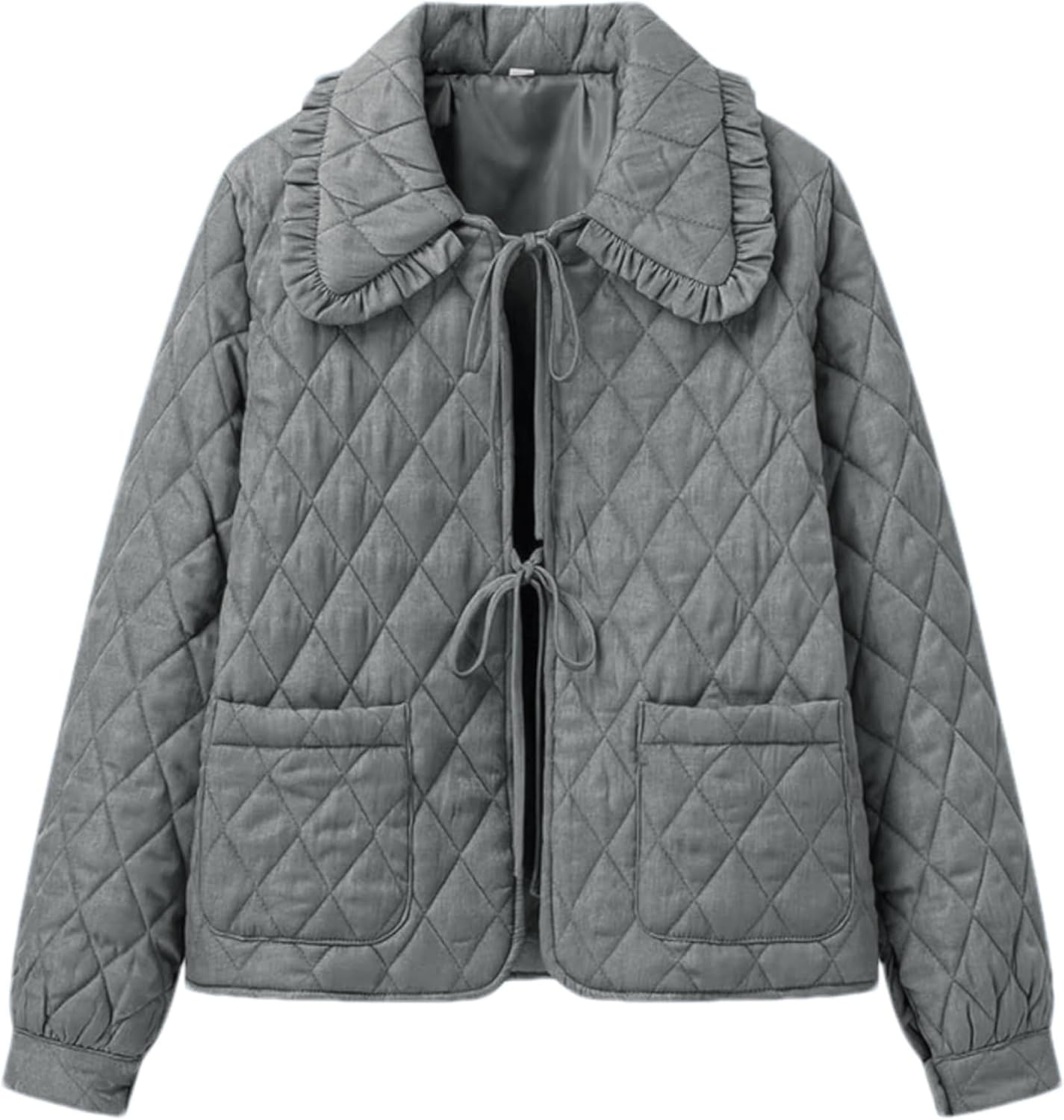 Vimida Women's Quilted Lightweight Jackets Long Sleeve Winter Cropped Cotton Padded Coat Jacket Bow Tie Puffy Outwear