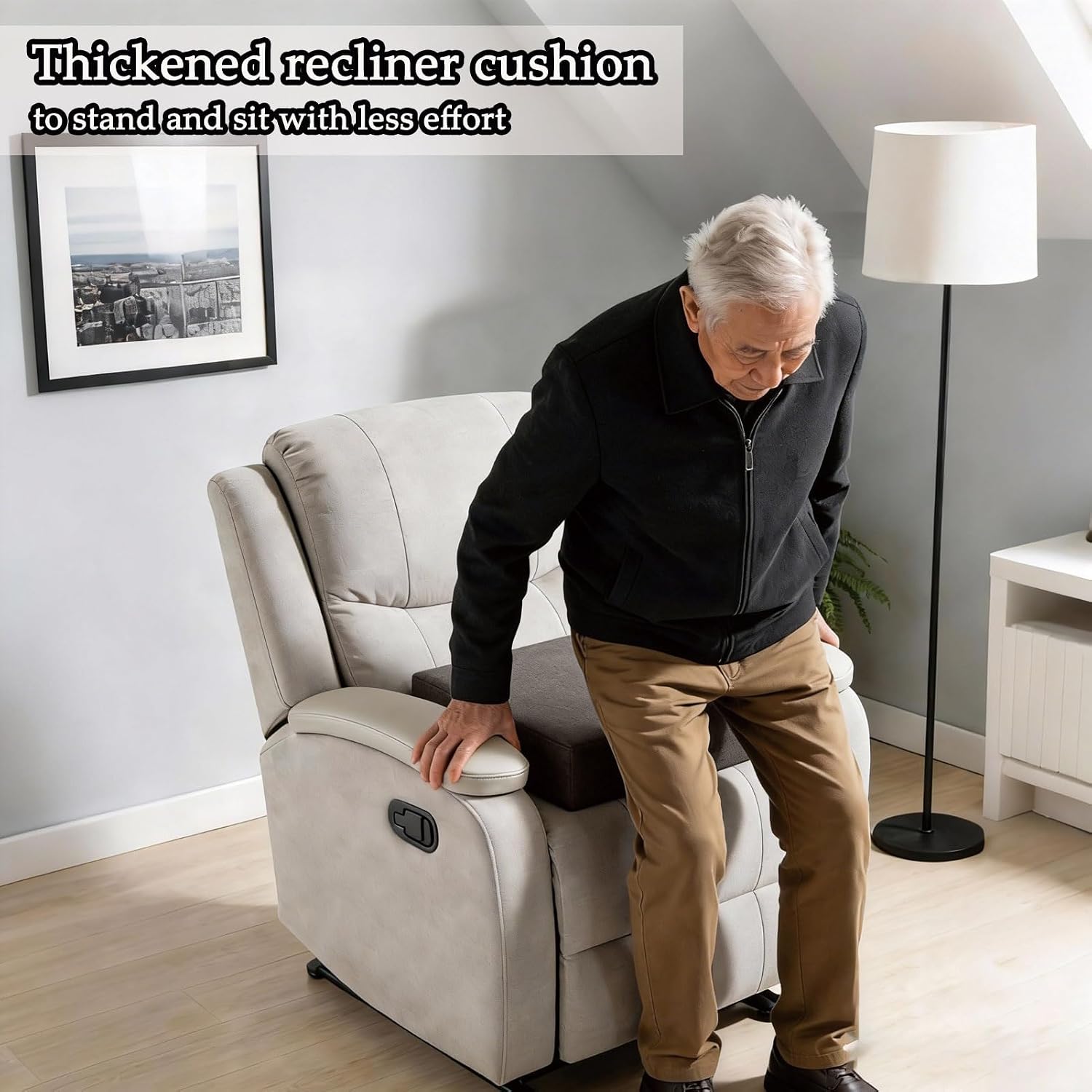 Recliner Cushion for Elderly, 20x20x5 Inch Thick. Extra Large Seat Cushion for Couch, Floor, Recliners and Armchairs. Eases Hip & Back Pain and Helps You Stand Up Easier (Grey)