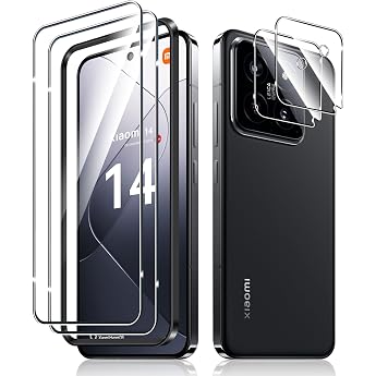Screen Protector for Xiaomi 14 for Tempered Glass with Camera Protection 2 Pieces 0.33 mm 9H Hardness Film and 2 Pieces Ultra Clear Camera Protection Anti-Scratch Screen Protector HD Film Protective Glass