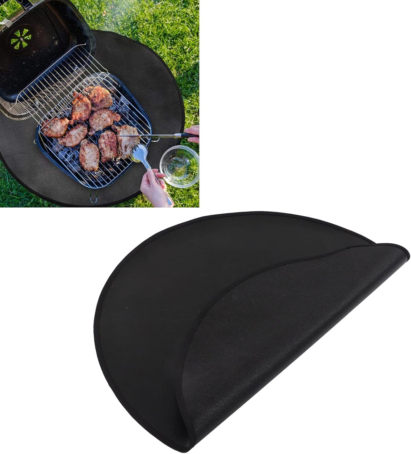 Washable Grill Mat Fire Resistance Flame Retardant Temperature Resistance Portable and Lightweight Black Round BBQ Mat for Defending Floors, Carpets, Decks, Garage Floors (32in / 82cm Dia)