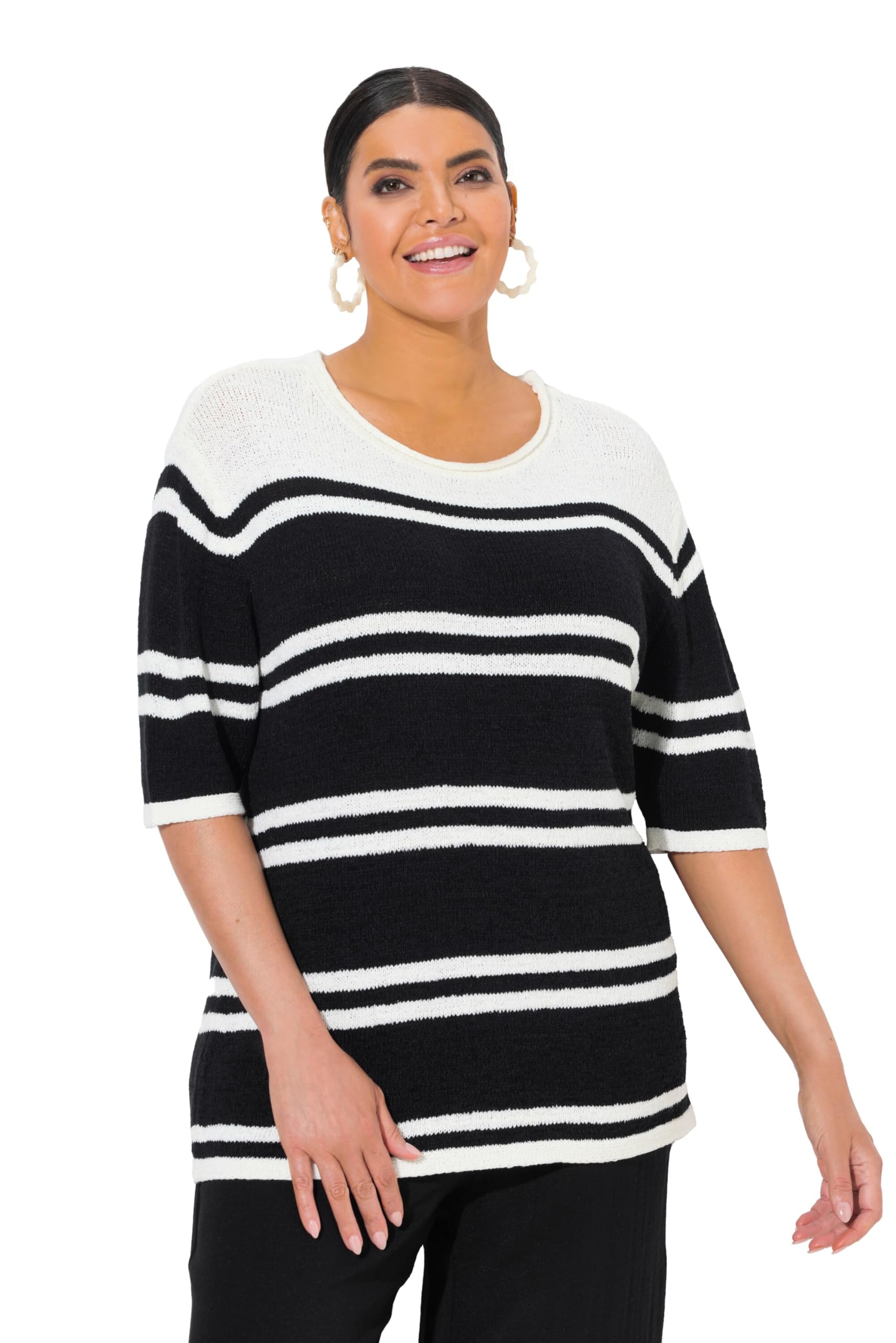 Ulla Popken Damen große Größen Übergrößen Plus Size Pullover, kürzer geschnitten, Boxy, Rundhals, Halbarm 840553