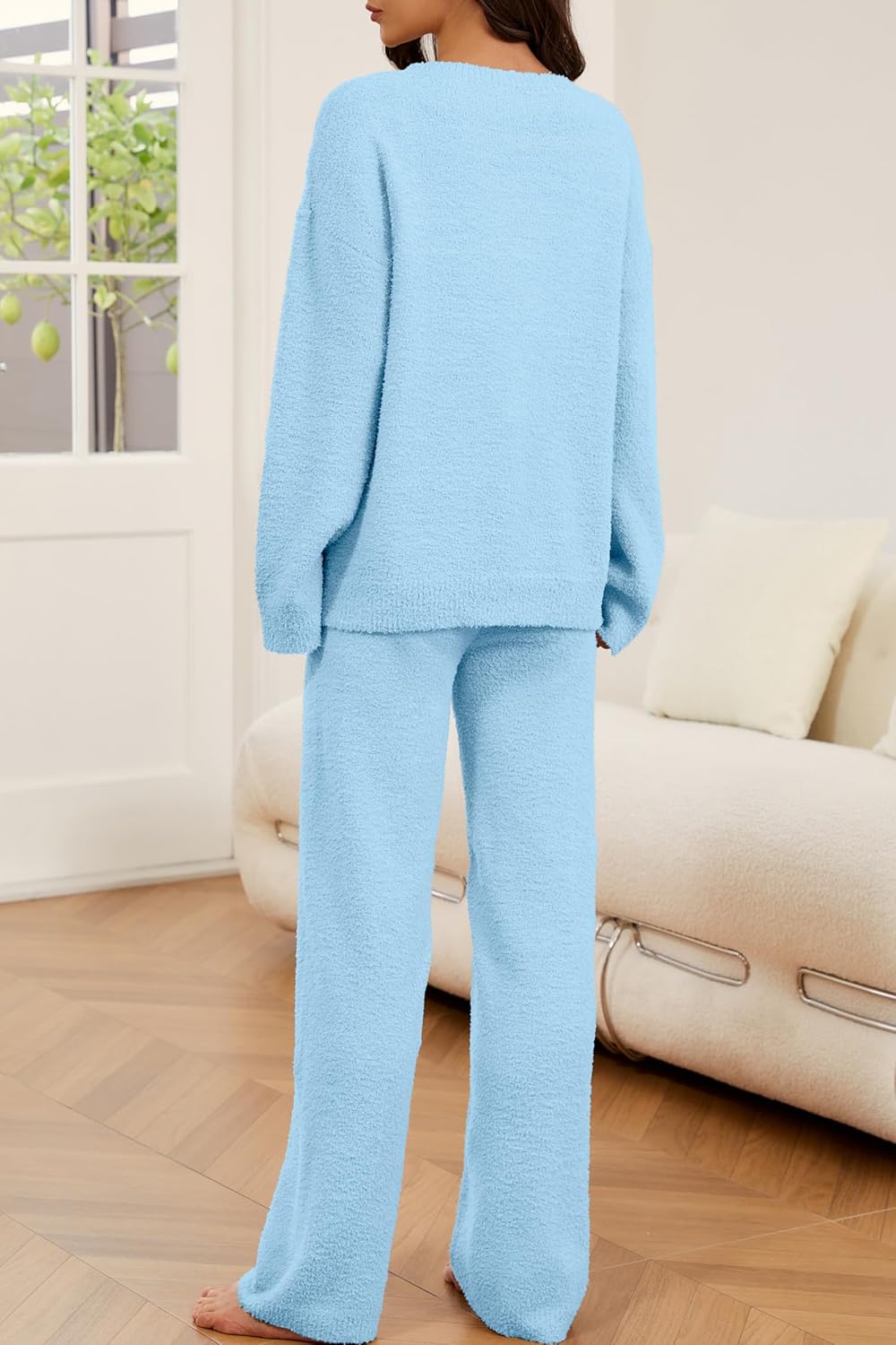 Lounge Sets for Women 2 Piece Fuzzy Fleece Pajamas Long Sleeve Oversized Lounge Set 2025 Fall Winter Trendy - Image 3