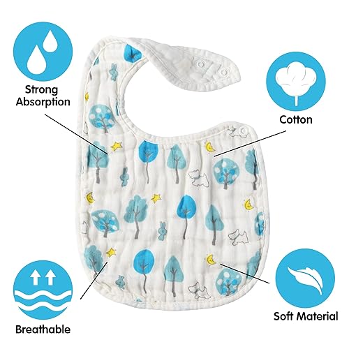 Miniatura 10 de Zainpe 6 baberos de algodón de muselina a presión para bebés, baberos con 6 capas suaves y absorbentes, lavables a máquina, paños para eructos para