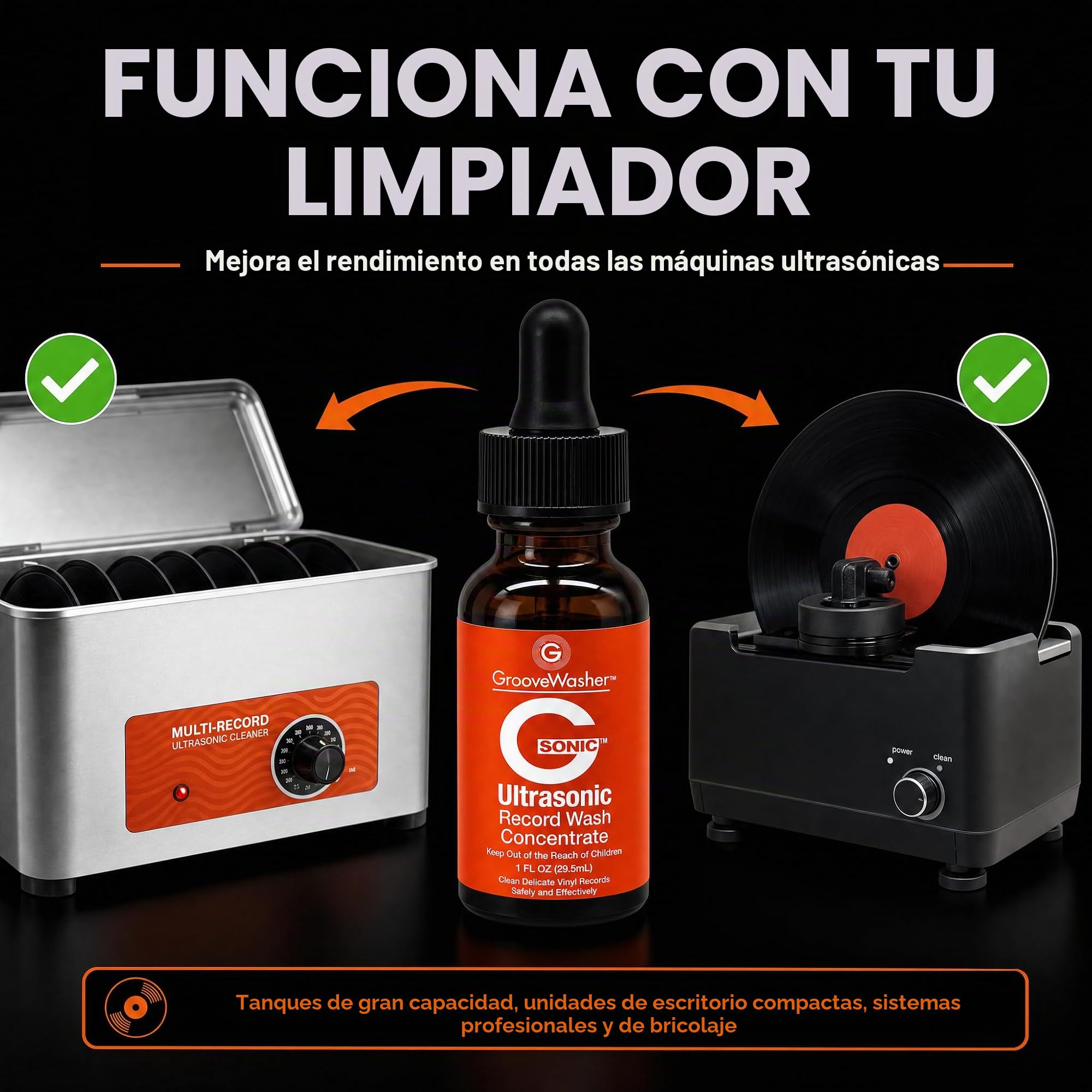 GrooveWasher G-Sonic - Limpiador ultrasónico para Discos de Vinilo, Limpiador Profesional para Discos de Vinilo, Compatible con máquinas de Limpieza de Discos, Limpiador penetrante de Ranura Segura