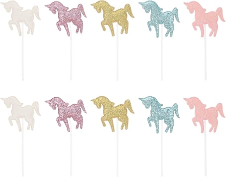 FUOYLOO 10pcs Cake Toppers for Shower Sequin Cupcake Decorations and Rose Lovely Birthday Party Cake Picks
