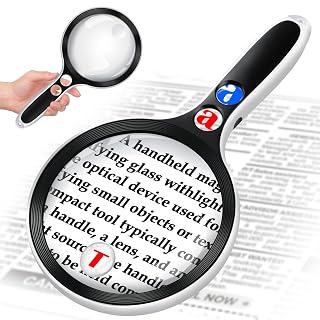 Large Magnifying Glass with Lights,10X 25X 45X 60X Handheld Lighted Magnifier, 5in Page Magnifier LED Lights, Magnifying Glass for Reading Small Prints & Low Vision Seniors with Aging Eyes - Amazon product rated Grade A