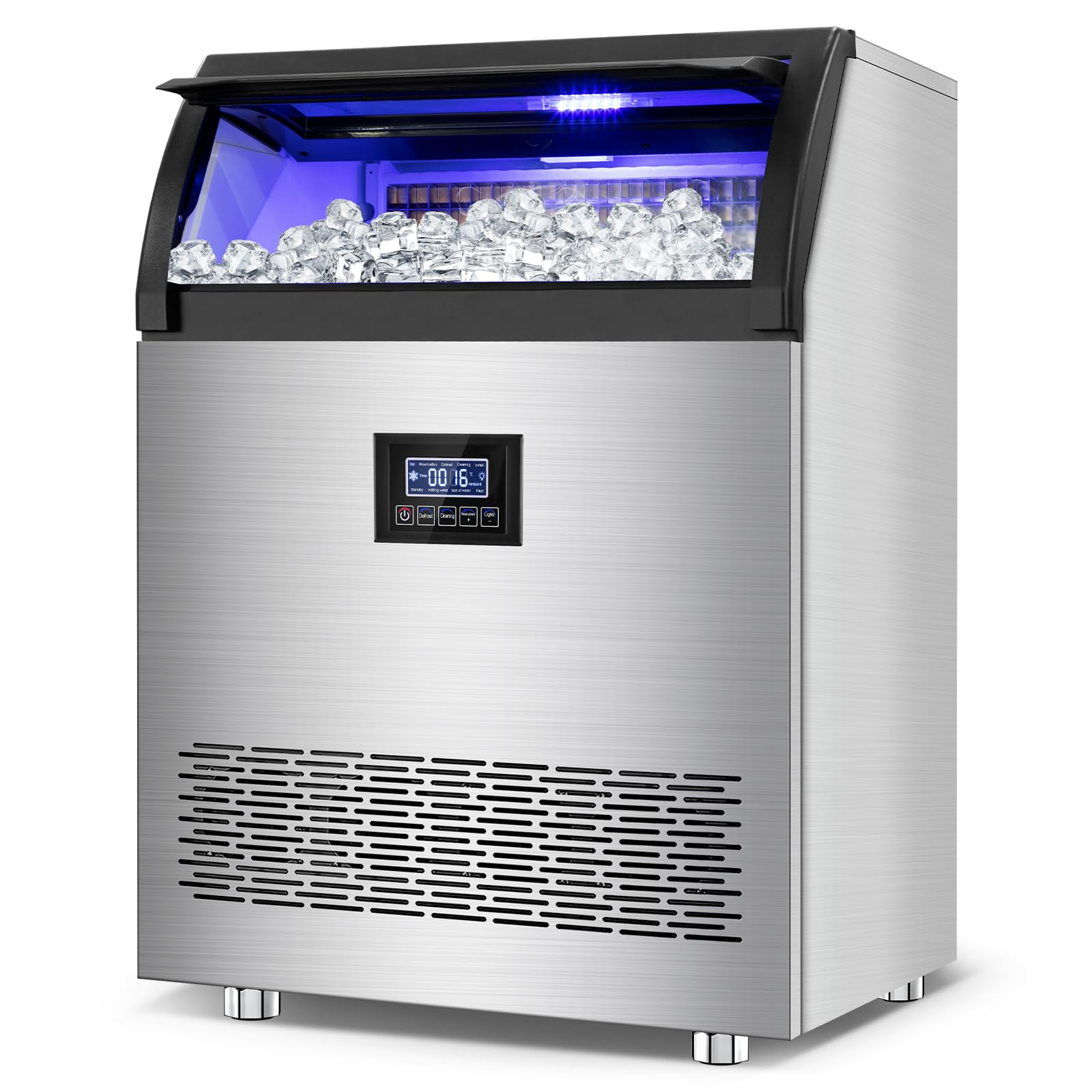 Commercial Ice Maker Machine 360lbs/24h With 80lbs Storage Bin, 126pcs Ice Cubes Ice Machine Stainless Steel Undercounter/Freestanding Ice Maker For Home Bar Outdoor, Self Cleaning on Fridge.com - View 1