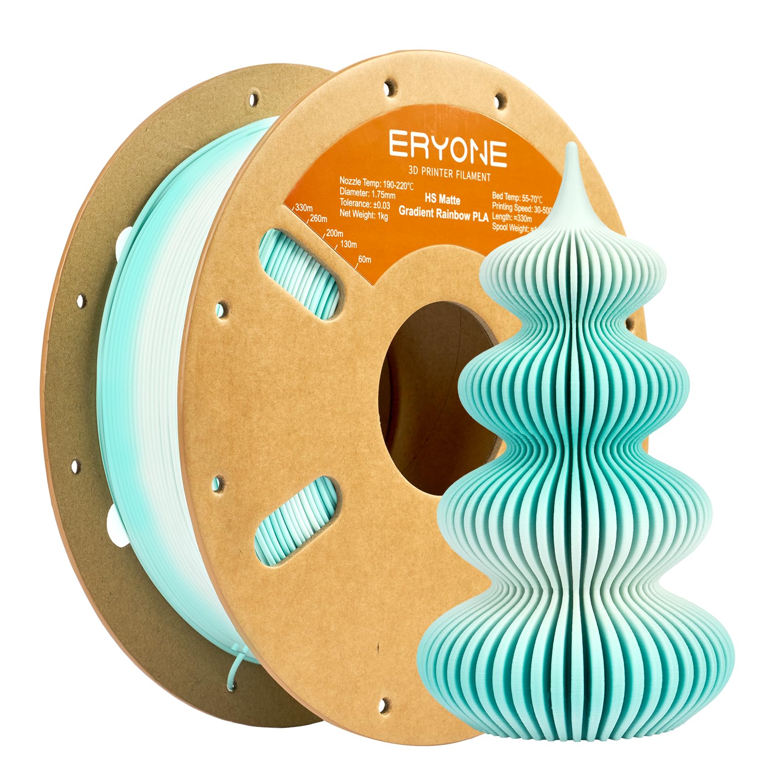 ERYONE Matte PLA 3D Drucker Filament 1.75mm, Matte Gradient Rainbow PLA, Maßgenauigkeit +/- 0.03 mm, 1 kg 1 Spule, Mattes mehrfarbiges PLA, Matte Gradient Snowfield