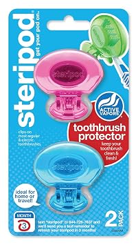 Steripod Toothbrush Protector 4 Count Blue, Green, Red, Orange and 2 Count Pink, Blue Bundle