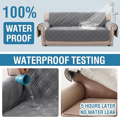 Miniatura 4 de H.VERSAILTEX Fundas 100% impermeables para sofá de 3 cojines, fundas de sofá modernas con correas elásticas, protector de muebles grueso y suave,
