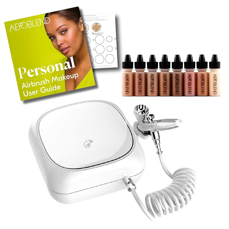 Kit inicial pessoal de maquiagem com aerógrafo Aeroblend, base Dark Foundation e conjunto com 8 cores