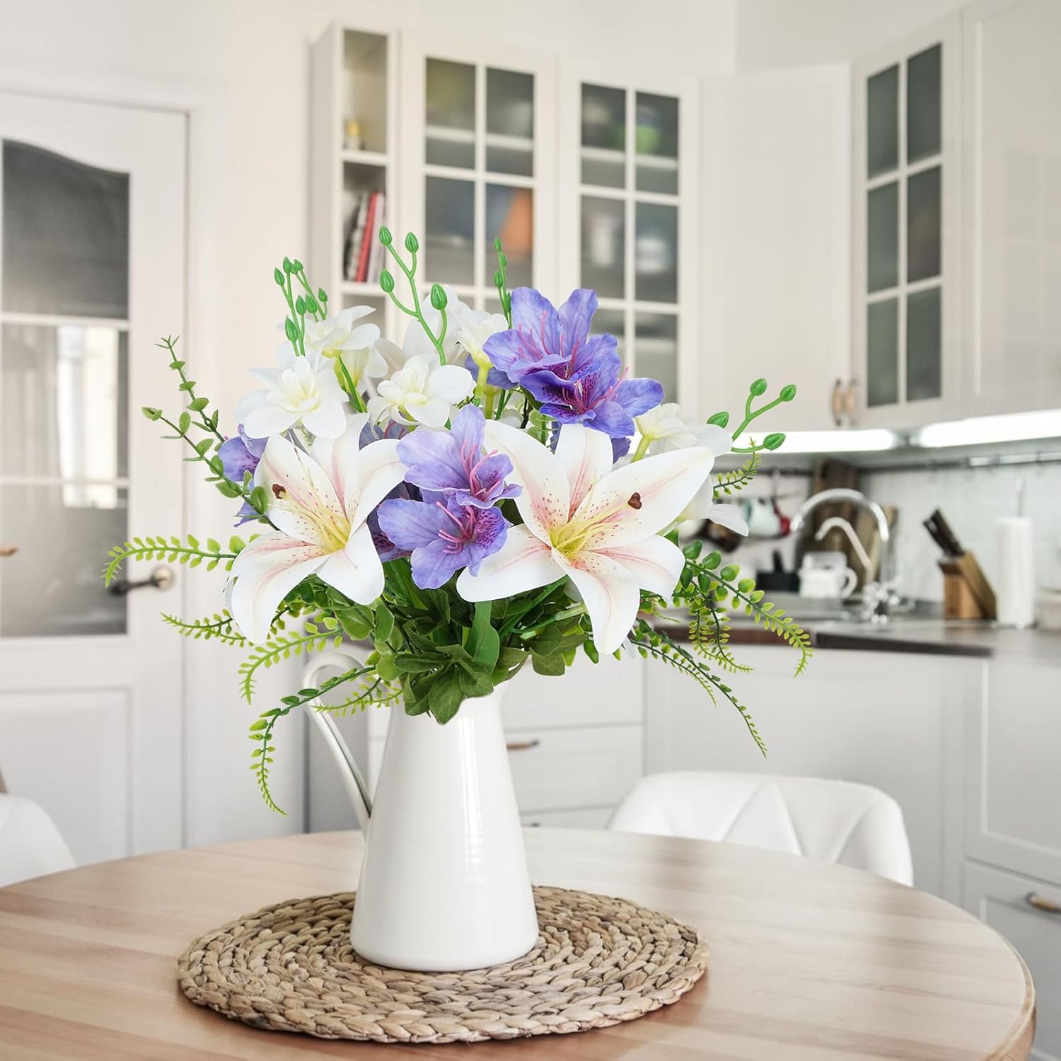 10 PCS Easter Lily Artificial Flowers Artificial Lilies Flowers 18.5" Tiger Lily Faux Flower Mixed Azalea Spring Silk Flowers Fake Lilys for Home Hotel Wedding Party Table Centerpiece Decor