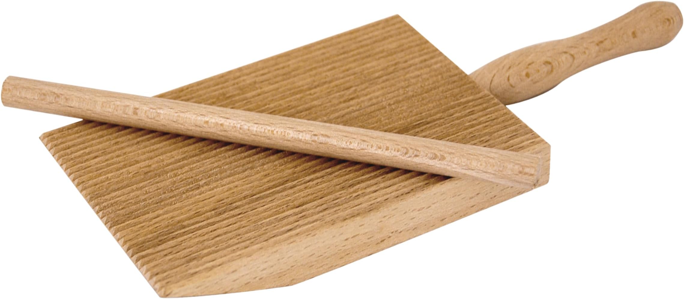 Tredoni Professional Gnocchi/Garganelli Wood Paddle Slanted Ridge Board Pasta Maker + Stick, 9x12.5 cm