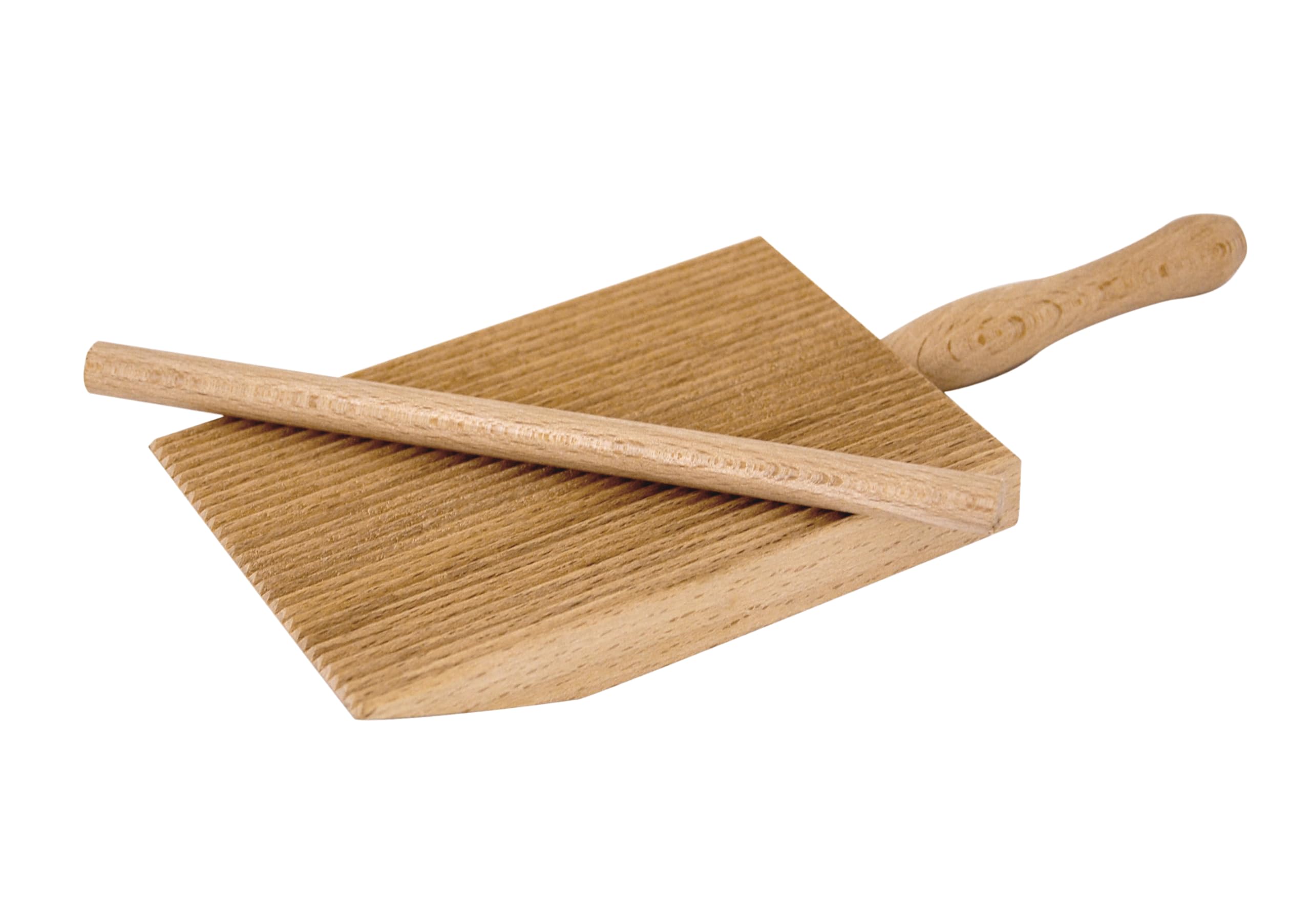 Tredoni Brown Professional Gnocchi/Garganelli Wood Paddle Slanted Ridge Board Pasta Maker + Stick, 9X12.5 Cm