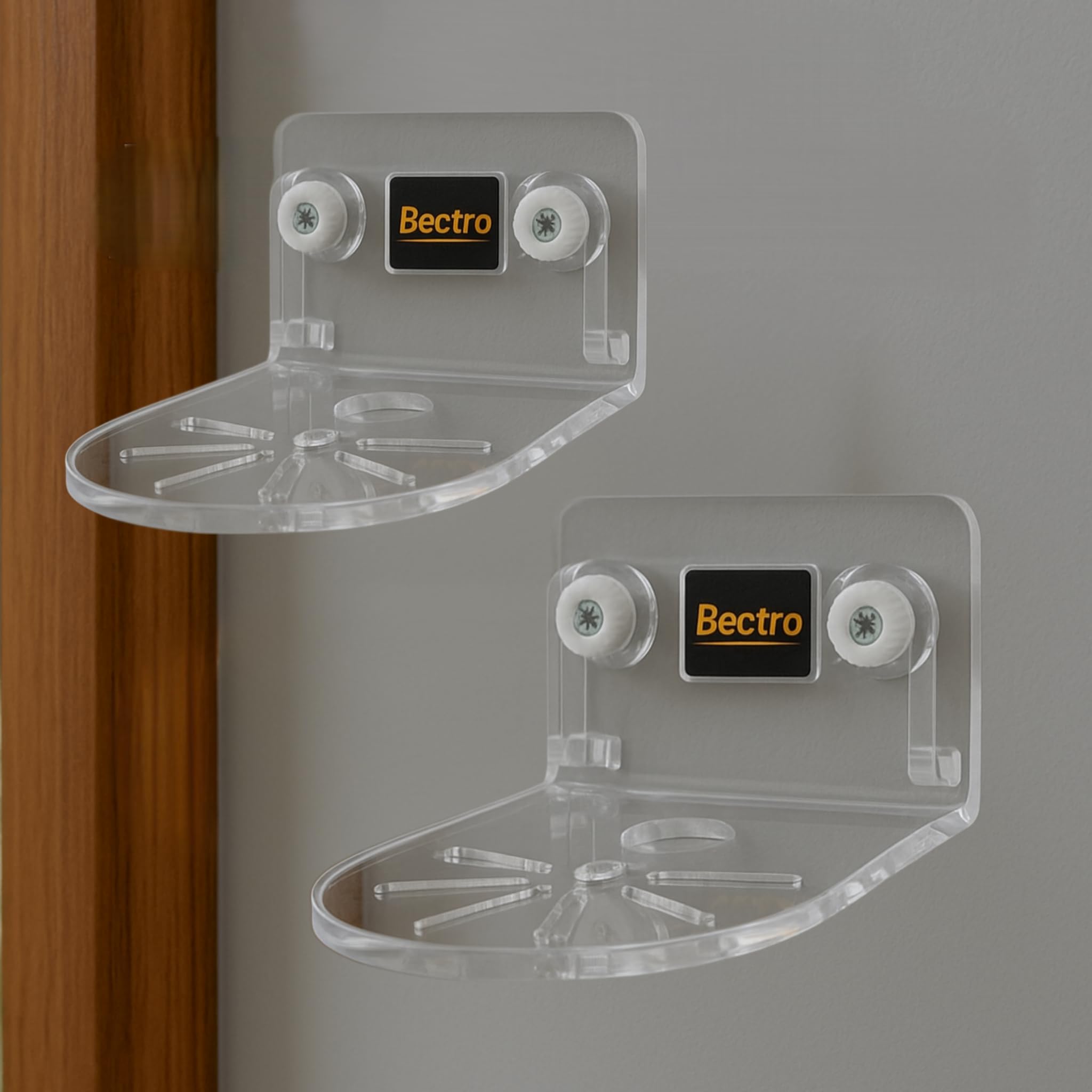 Bectro Transparent Acrylic CCTV Camera Wall Mount Stand, Drill Free, Comes with Strong Adhesive Tape with Inbuilt Screw Set – Durable, Sleek Bracket (Pack of 2)