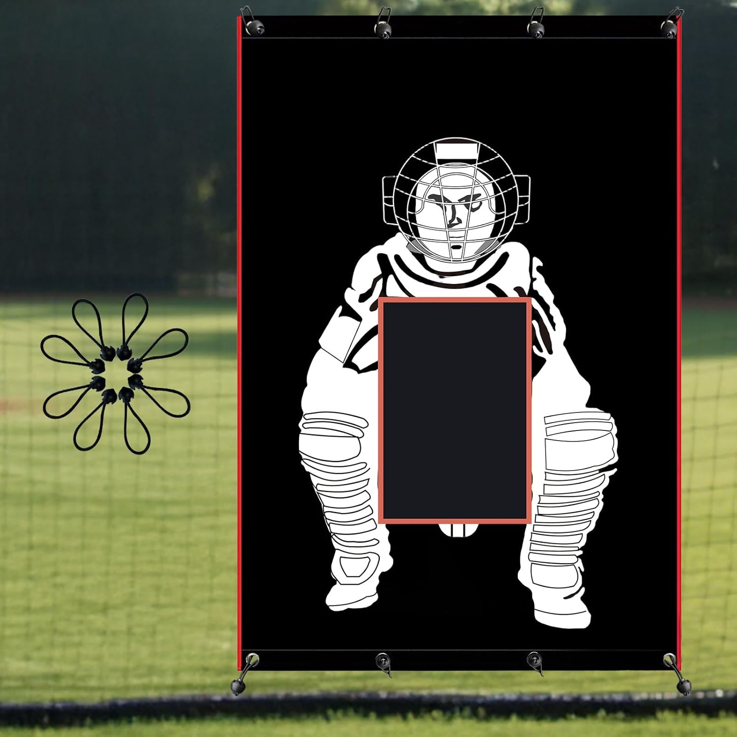 Baseball/Softball Backstop with Strike Zone Black Vinyl Batting Cage Backdrop and Net Saver Durable Facility Backstops for Pitching Outdoors