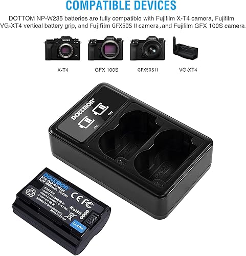 Miniatura 2 de Cargador USB dual para baterías Fujifilm NP-W235, compatible con Fuji X-T4, Fujifilm GFX 100S, GFX50S II, agarre vertical de batería VG-XT4,