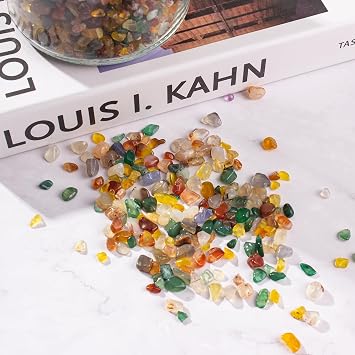Crystal Chips Bulk Quartz Tumbled Crushed Stones, Irregular Shaped Gemstone Pebbles Gravel Rocks for Vase Fillers, Aquarium Gravel Rocks, Succulent Plants and Home Decor 0.9LB, Colorful Agate