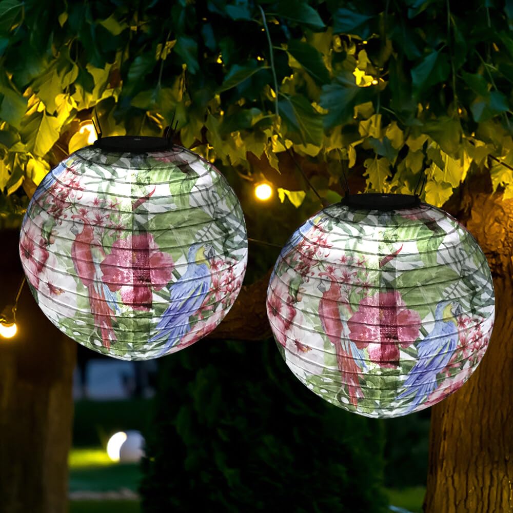 Lot De 2 Lanternes Solaires Extérieures LED - Nylon - Diamètre 25 Cm - IP65 étanche - Charge Automatique - Pour Jardin, Terrasse, Fête