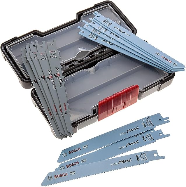 Bosch Professional 2607010901 15-Piece Recip Saw Blade Wood and Metal Set (for Wood and Metal, Toughbox, Accessories for Recip Saws) , White