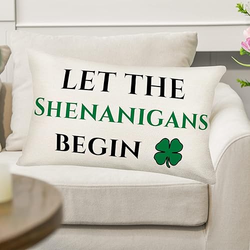 Miniatura 2 de Easternproject Fundas de almohada para el Día de San Patricio Let The Shenanigans Begin de 12 x 20 pulgadas trébol de la suerte verde decoración del