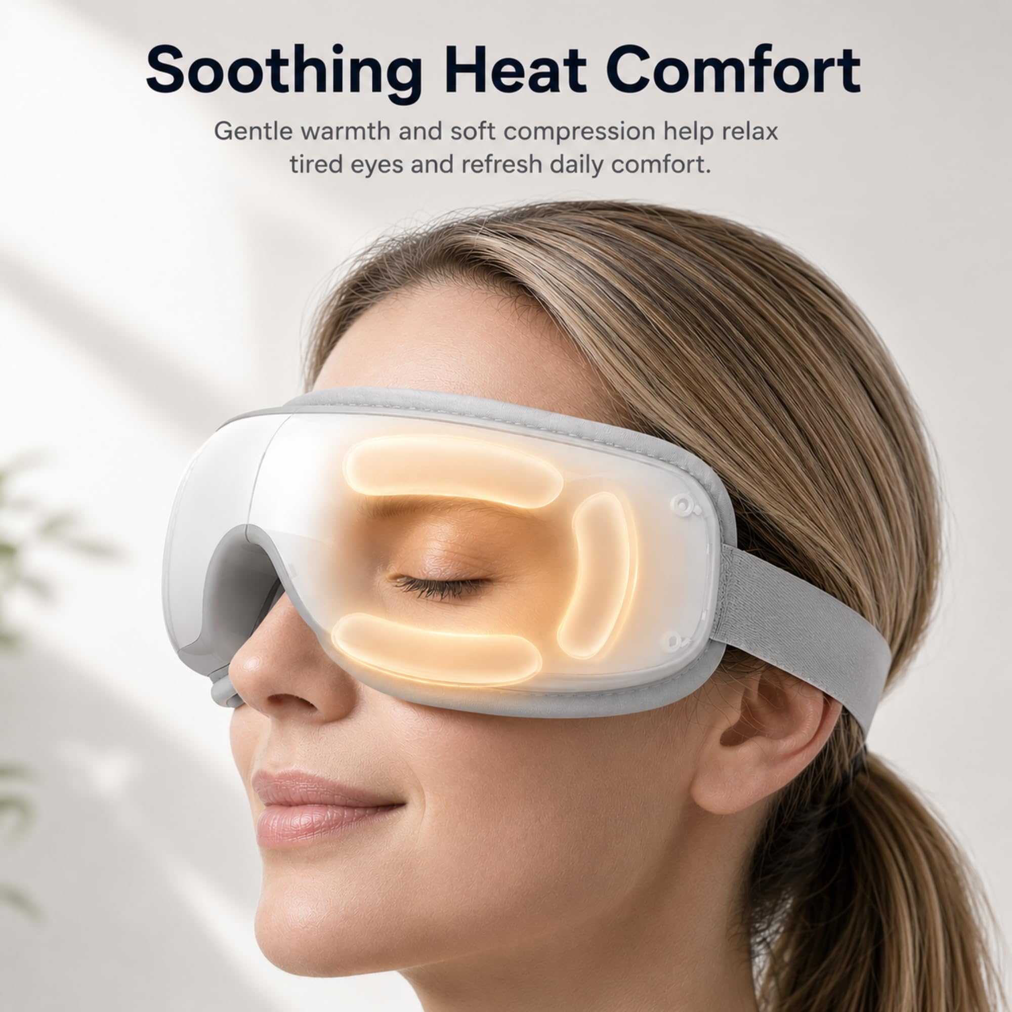 Augenmassagegerät mit Wärme und Bluetooth Musik, Beheizte Augenmaske für Migräne & Augenbelastung, Wiederaufladbares Augenpflegegerät für trockene Augen, Kopfschmerzlinderung & besseren Schlaf