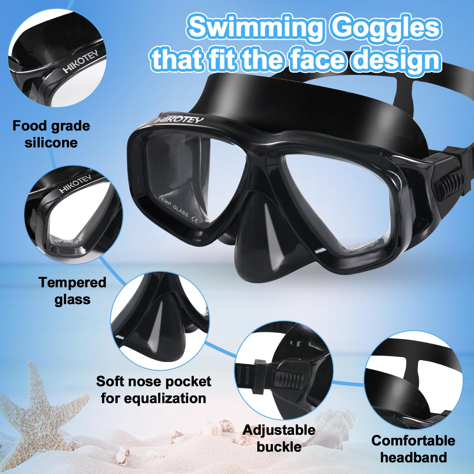 Juego de esnórquel para adultos, juego de máscara de esnórquel seca completa para adultos, protección antivaho, unisex, vista panorámica HD (negro)