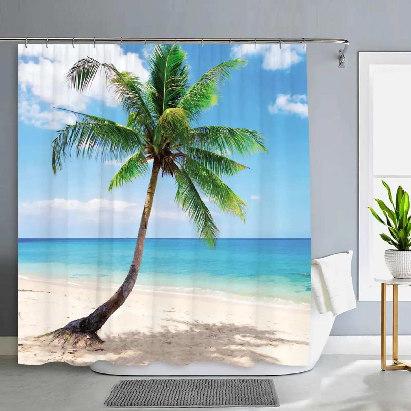 Rideau de douche seaworld et plage 76x200cm pour cabine de douche et baignoire moderne