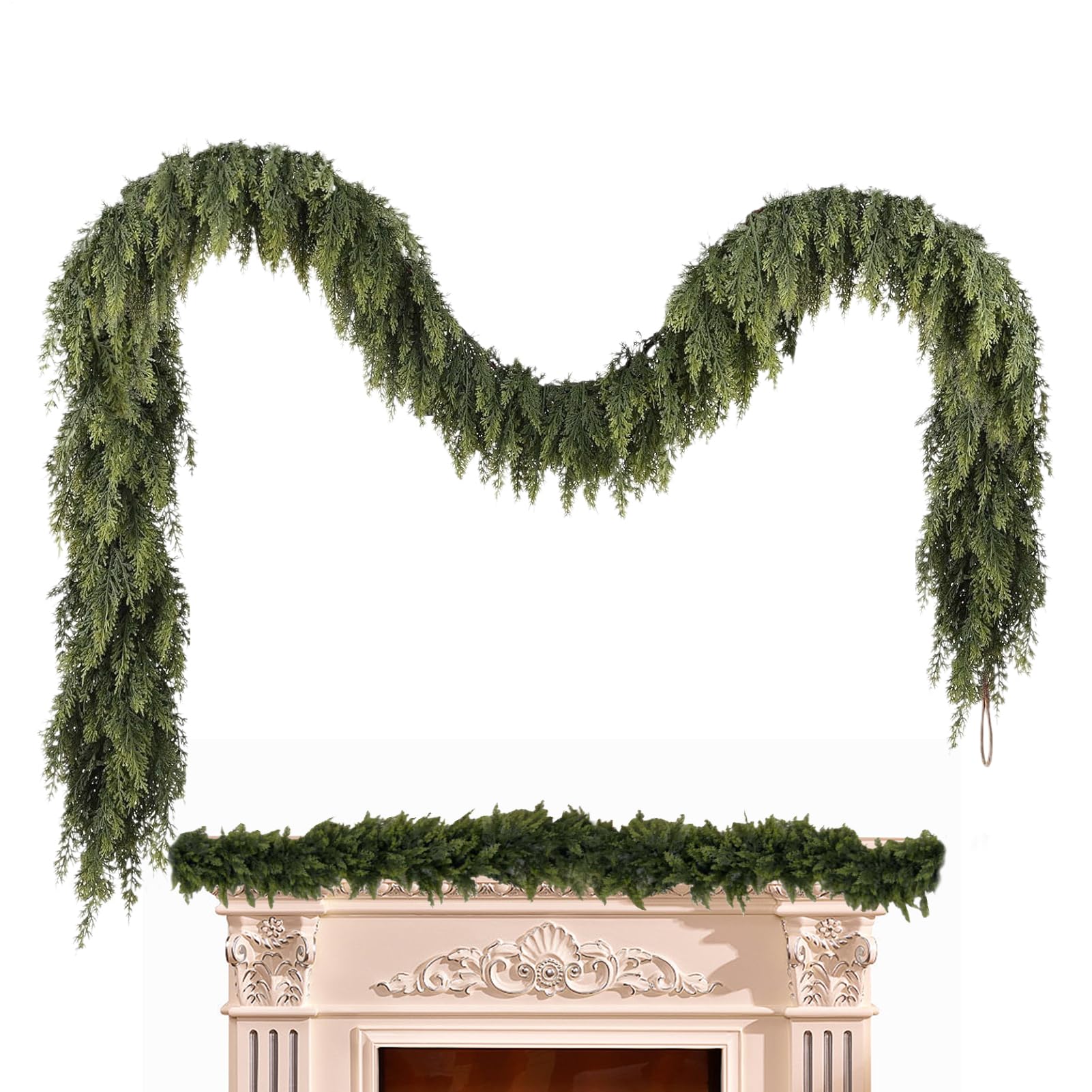 Guirlande de cèdre de Noël artificielle vert réaliste pour décoration de table et mur de maison