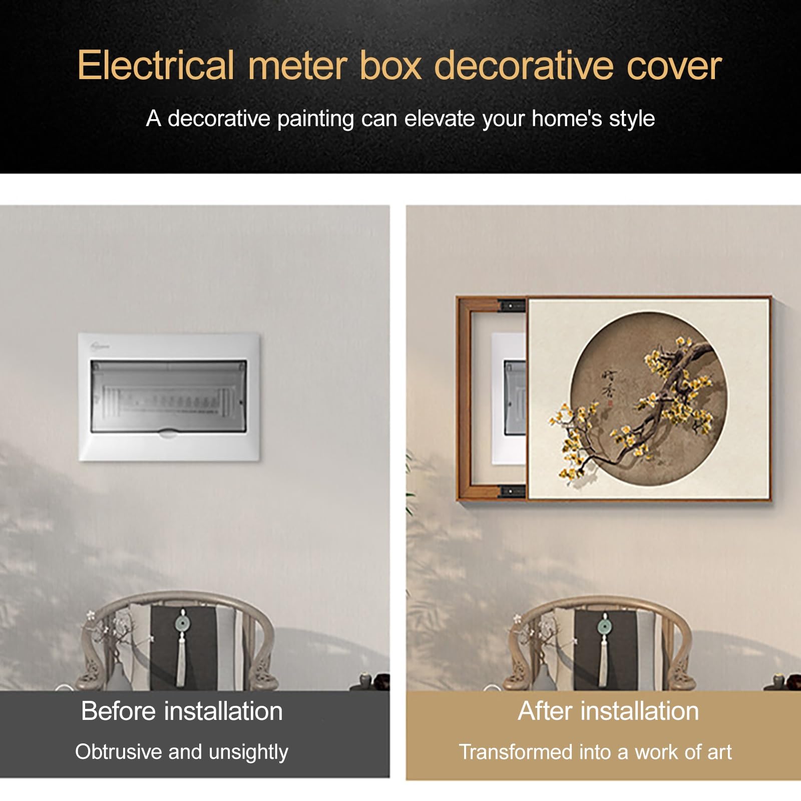 Genérico Tapa Decorativa Retro para Caja de fusibles, Panel eléctrico de Pared, Ingenioso Sistema para Ocultar interruptores, Ideal para el hogar, hoteles y oficinas (marrón, 50 x 40 cm).