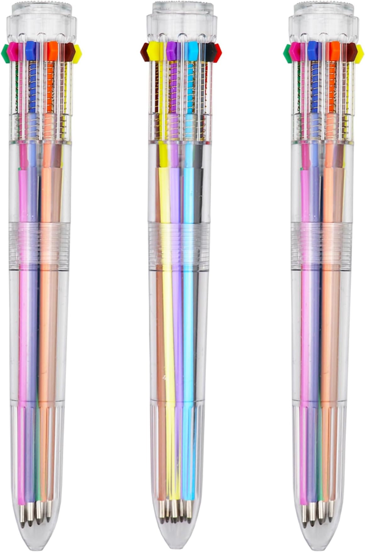 HeTaoCat 3-Pack 10-in-1 Retractable Ballpoint Pen, 0.5mm (Transparent)