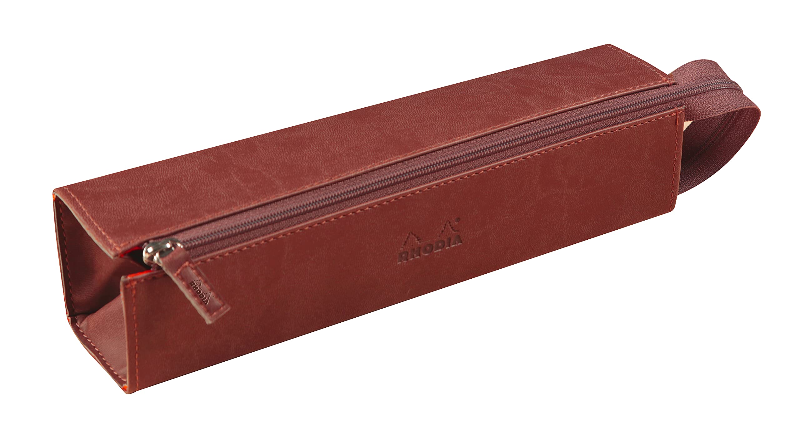 RHODIA 319028C - Pencil case Rhodiarama Nacarat - 23x5x5 cm - Flat opening for use as a pencil case - Faux leather - Storage for pens, pencils, markers, small supplies
