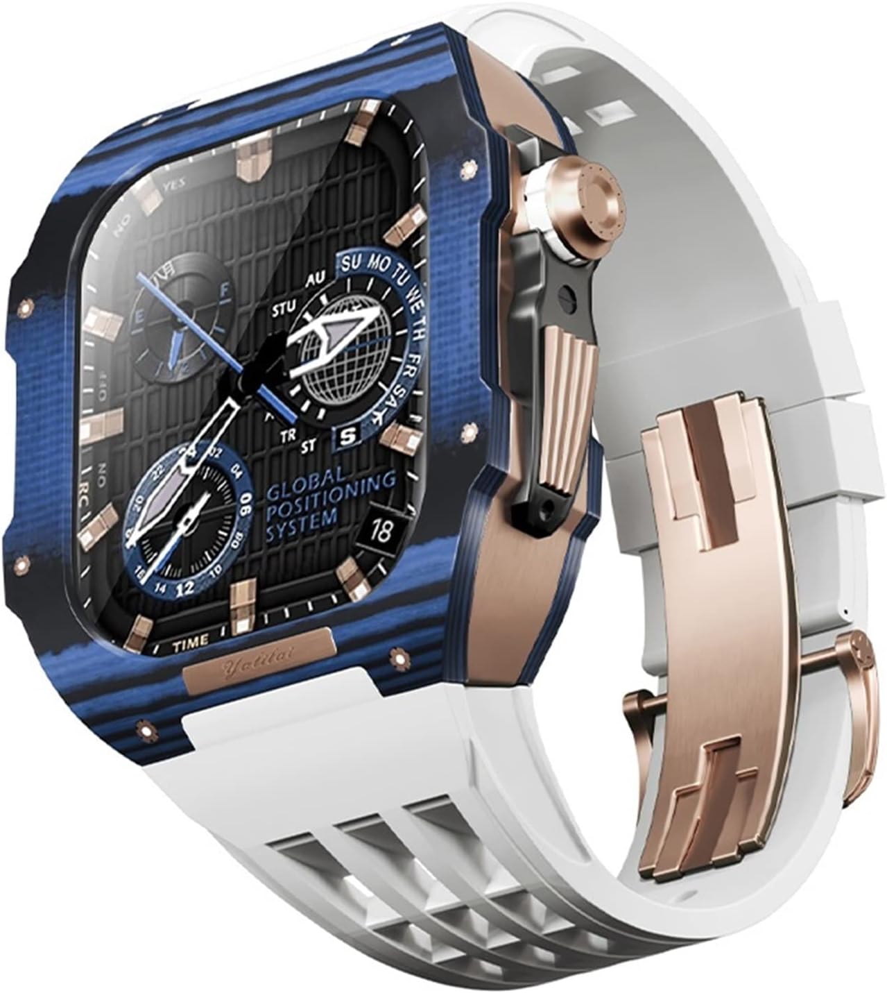 Lightweight Carbon Fiber Watch Case Fluororubber Strap Modification Kit，For Apple Watch 9/8/7/6/5/4/Series 44/45mm Upgrade Replacement Watch Band Kit