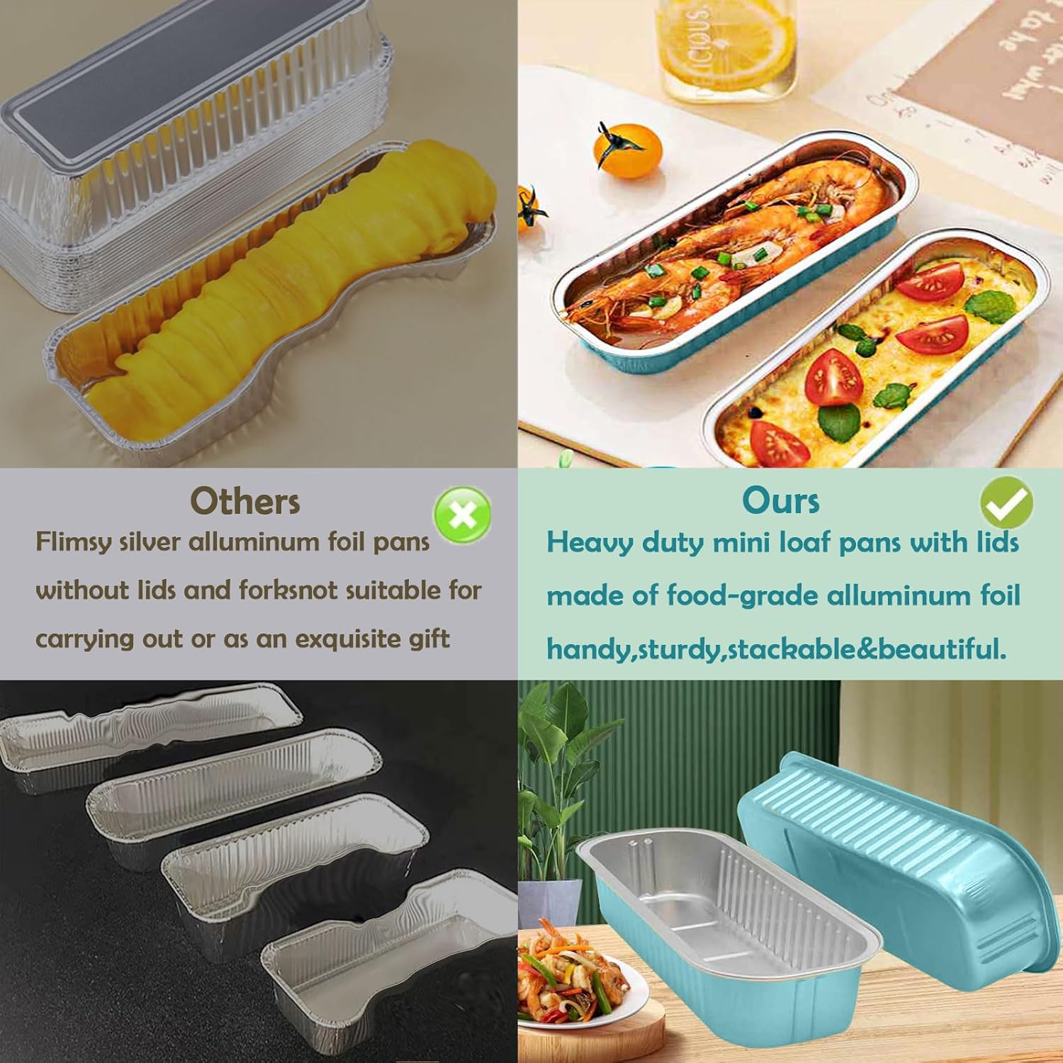 12Pack Mini Loaf Pans with Lids and Spoons, 6.8oz Disposable Rectangle Aluminum Foil Oven Cake Container, Baking Bread Muffin Dessert Tins for Family Gatherings and Picnics (Blue) - Image 3