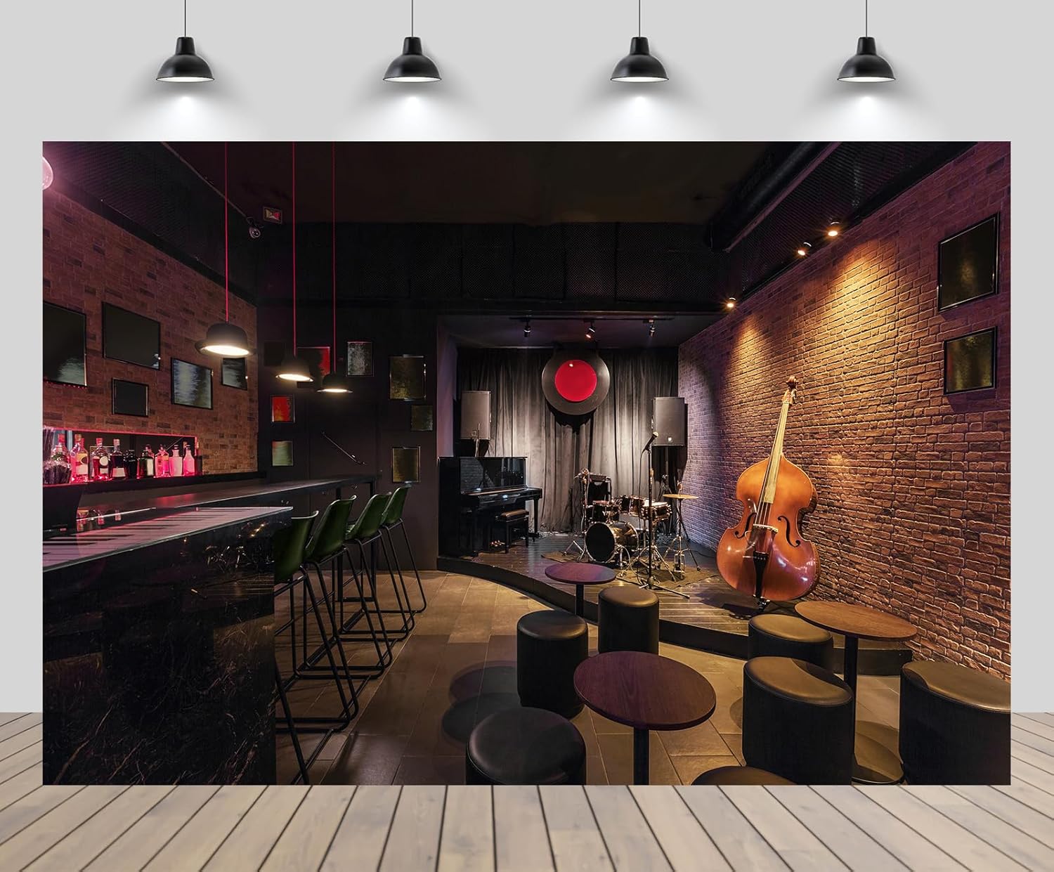 CHNYWORK 118x78 Inches Modern Jazz Bar Tapestry Music Club Stage Black Piano Cello Rock Roll Pub Cafe Interior Red Curtains Background Living Room Bedroom Aesthetic College Dorm Wall Decor