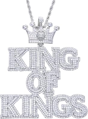Iced Out Crown King of Kings Letter Pendant Hip Hop Necklace Rock Punk CZ Big Size Jewelry