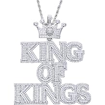Iced Out Crown King of Kings Letter Pendant Hip Hop Necklace Rock Punk CZ Big Size Jewelry