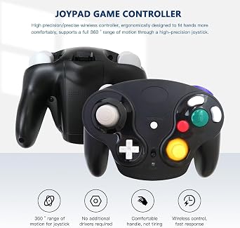 クラシック ワイヤレス コントローラー Nintend Gamecube コンソールに適合、NGC GC コンソール用ワイヤレス ゲームパッド、レシーバー/アダプター付属 オレンジ