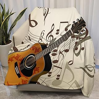 AuHomea Guitar and Notes Throw Blanket Gifts for Girls Soft Fleece Blanket Birthday for Girls Toddler Blanket for Couch Bed, 60