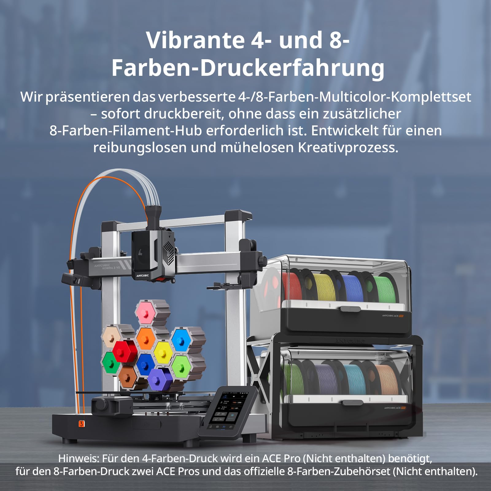 Anycubic Kobra 3 V2 3D Drucker, 600 mm/s Hohe Geschwindigkeit, Verbesserte LeviQ 3.0 Auto-Nivellierung, Intelligentes Drucken, Mehrfarbendruck über ACE Pro, Größe 255 x 255 x 260 mm