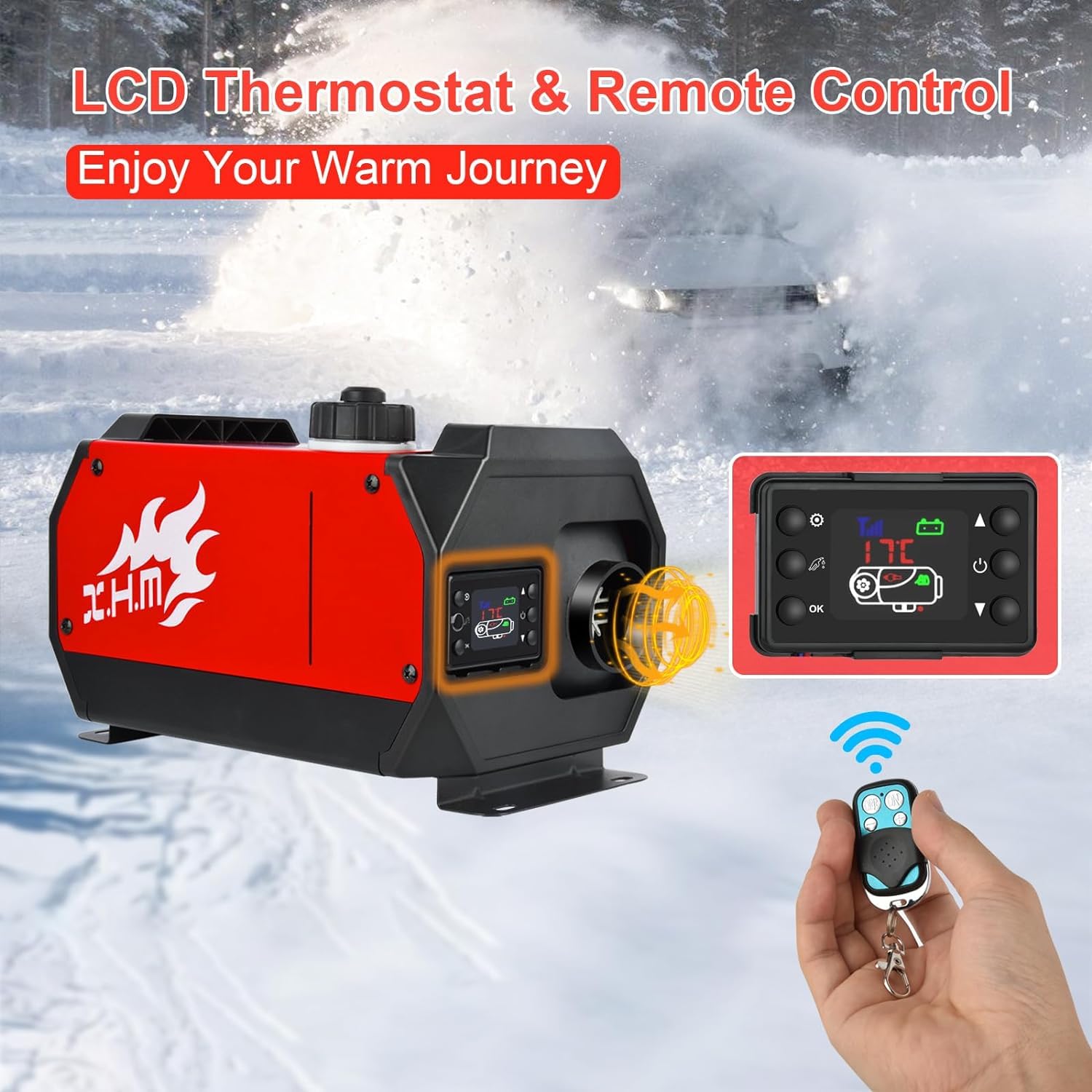 SHAVINGFUN Calentador de Aire Diesel 12V 5KW Calentador de Combustible Calefacción Estacionaria Calentador Diesel Aire Calentador de Estacionamiento Control Remoto con Interruptor LCD (One Body Red)