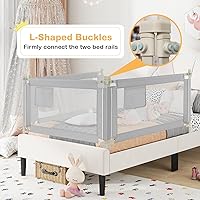 Vista 2 de BABY JOY Riel de cama para niños pequeños, 47 pulgadas de largo, altura ajustable y plegable, protector de riel de cama de bebé con bolsillo