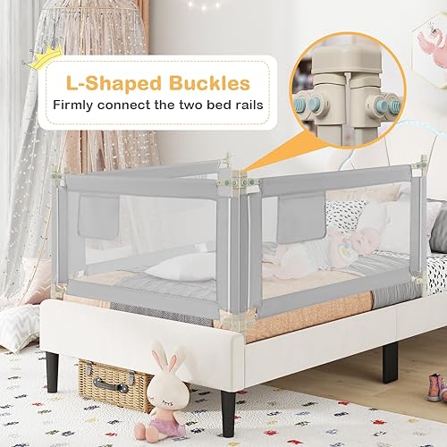Miniatura 2 de BABY JOY Riel de cama para niños pequeños, extra largo, de 57 pulgadas, altura ajustable y plegable, protector de barandilla de cama de bebé con