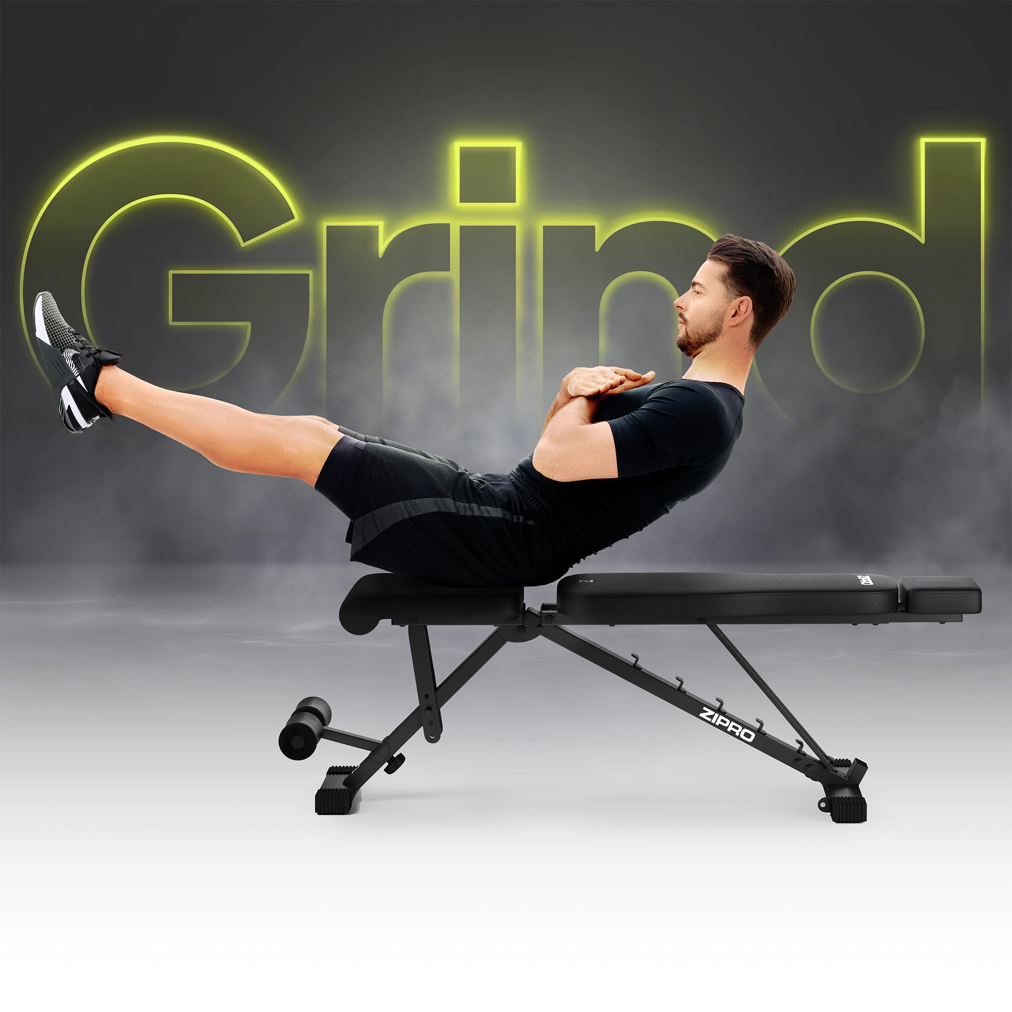 ZIPRO Banco Plegable de Musculación Ajustable Fitness Gimnasio Soporte hasta 300 kg con Respaldo y Asiento 7x Posiciones Equipo Entrenamiento Home Gym Fitness Doméstico Gimnasio – Grind Negro