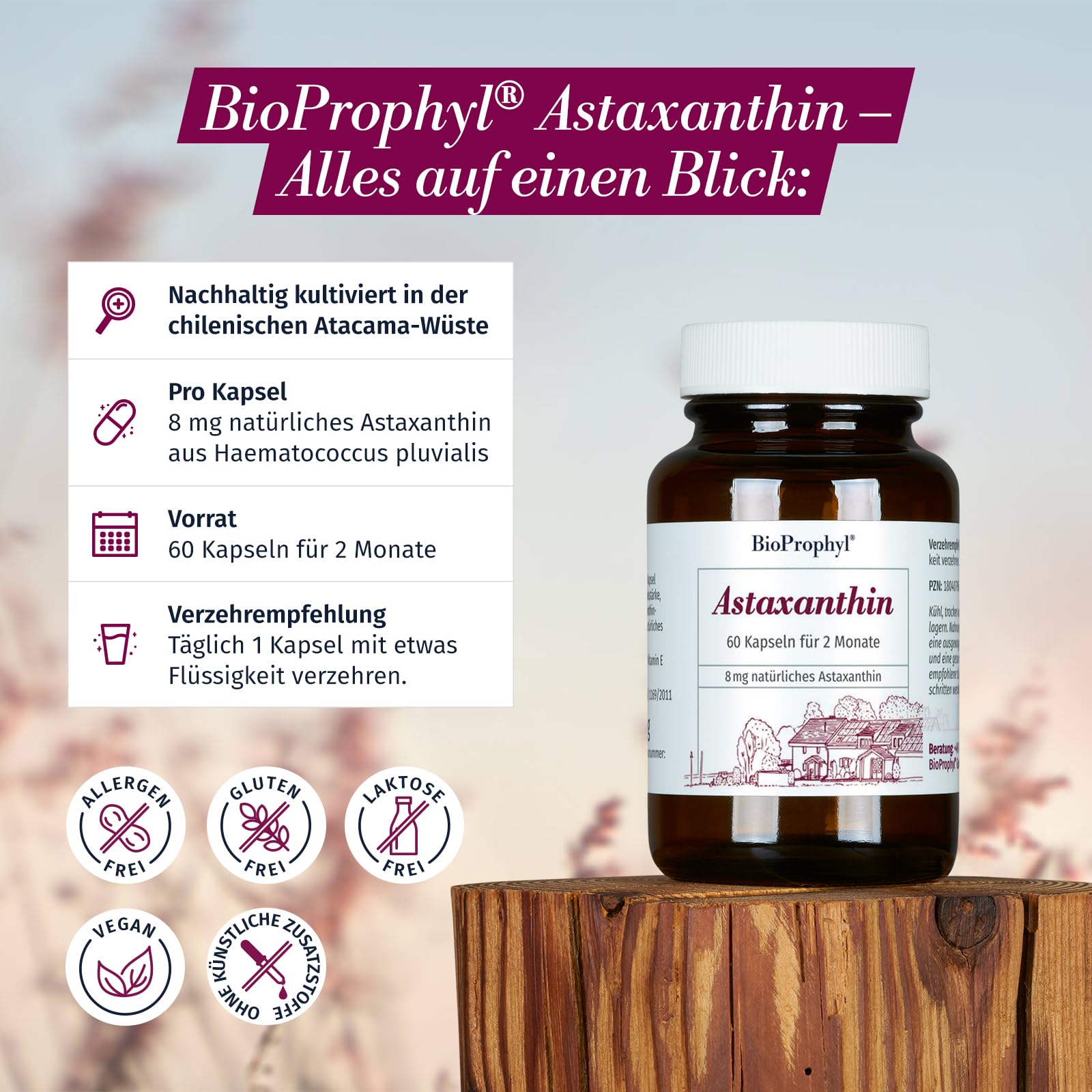 Astaxanthin - 8 mg reines Astaxanthin als Extrakt aus Heamatococcus pluvialis mit Vitamin E zum Schutz der Zellen vor oxidativem Stress - 60 pflanzliche Kapseln für 2 Monate