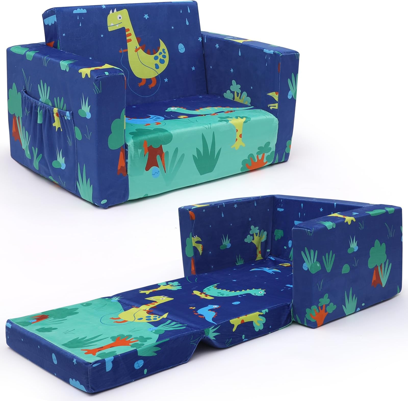 ACRABROS Kids Couch: Toddler Sofa Bed Fold Out for Gilrs Boys Baby Flip Out Convertible Lounge Chair Dinosaur
