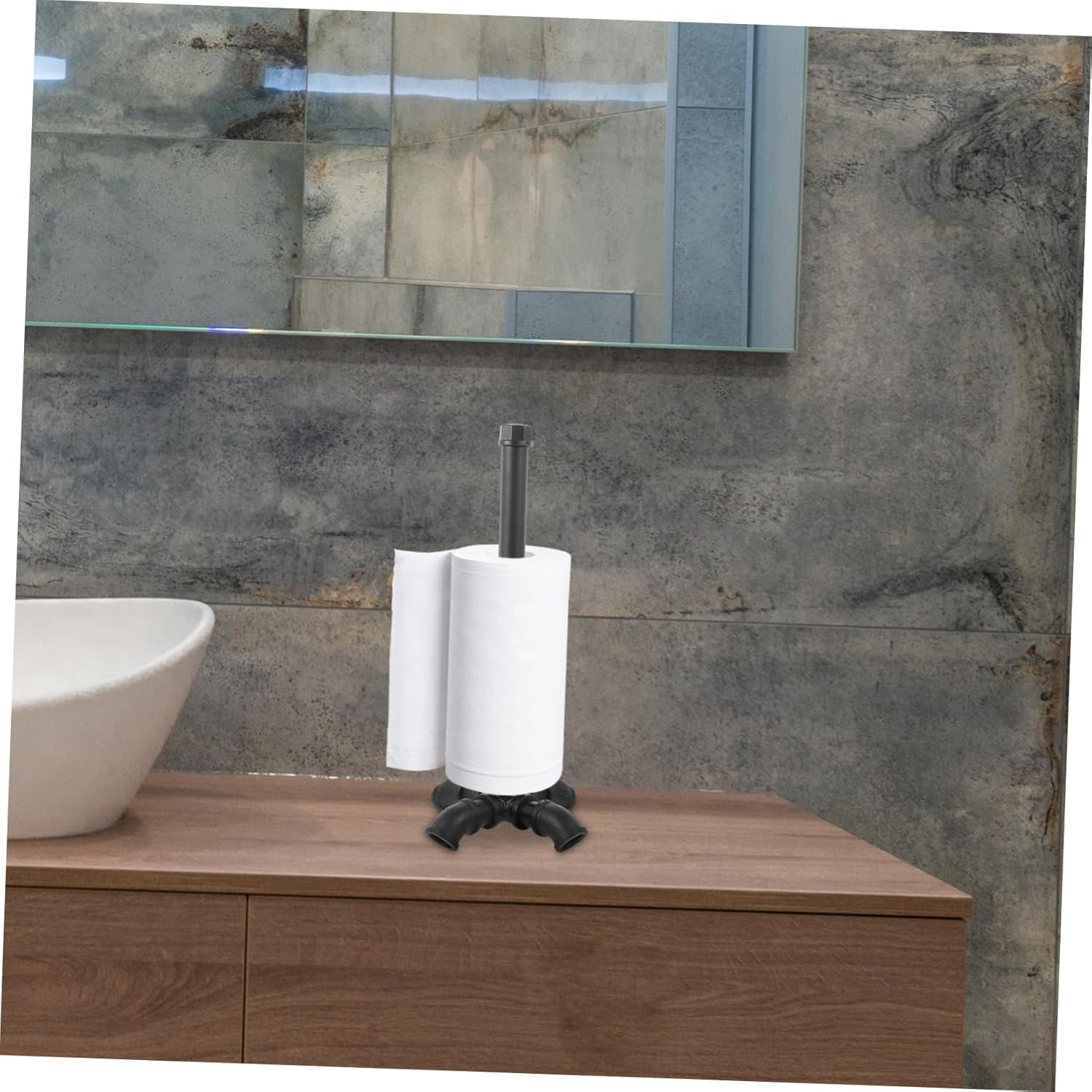 Industrial Pipe Style Paper Towel Holder Base Vintage Iron Stand for Kitchen Farmhouse Countertop Paper Towel Rack Easy to Install Rustic Design