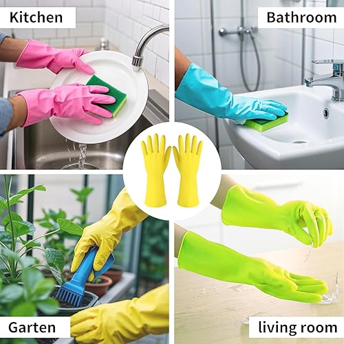 Miniatura 7 de BATHRINS 4 pares de guantes de limpieza + 2 esponjas de cocina, los mejores suministros de limpieza para tu hogar