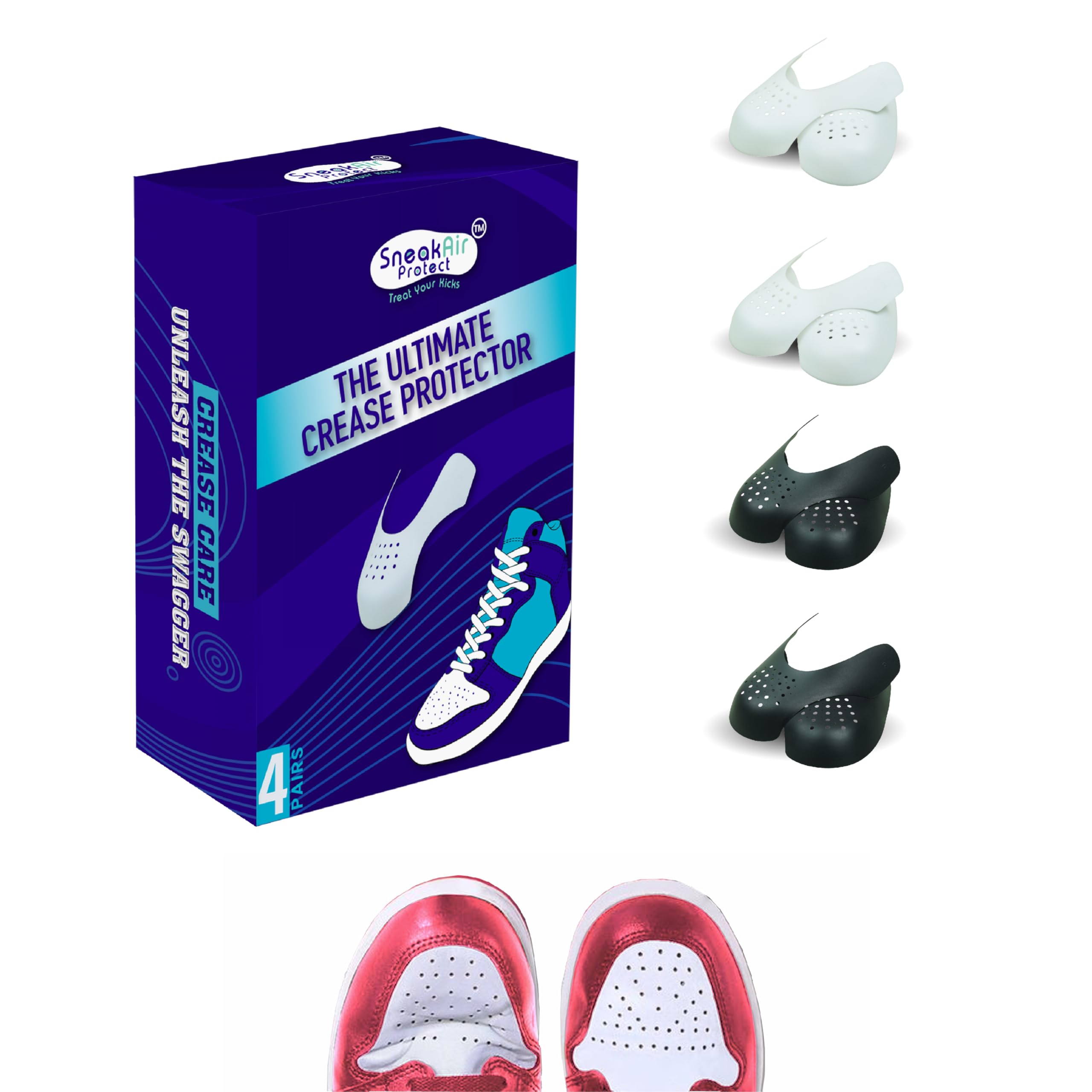 SneakAir ProtectCrease Protectors for Air Force 1 Shoes, Dunk Low, 4 Pairs Sneaker Crease Guard